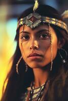 Spectacular Native American Beauty   generative ai photo
