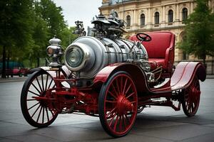 Vintage Steam Powered Beauty Car   generative ai photo