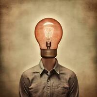 Electric Mind   a man with a lightbulb head   generative ai photo