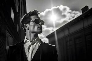 Dramatic Noir  Blanc Elegant Man in Luxury Advertisement Style   AI Generated Image photo