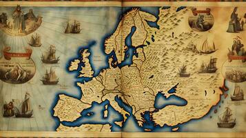 Medieval Map of Europe on Old Parchment   Generative AI Art photo