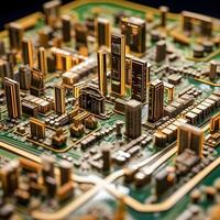 Cityscape on Circuit AI Generated Miniature Metropolis photo