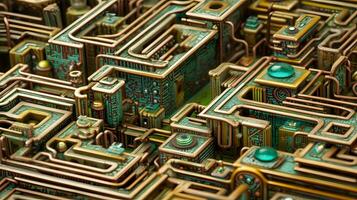 Intricate AI Generated Miniature Maze on Motherboard photo