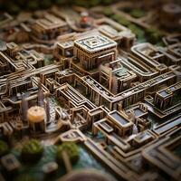 Intricate AI Generated Miniature Maze on Motherboard photo