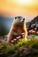 Majestic Marmot A Mountain Portrait   generative ai photo