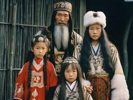 ainu familia en tradicional vestir un generativo ai tributo foto