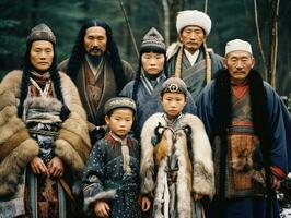 ainu familia en tradicional vestir un generativo ai tributo foto