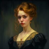 Elegance of the 19th Century Beautiful Young Woman in an AI Generated Portrait photo