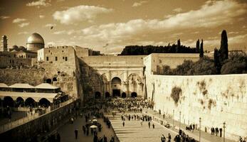 visión de conjunto de el occidental pared en Jerusalén generativo ai foto