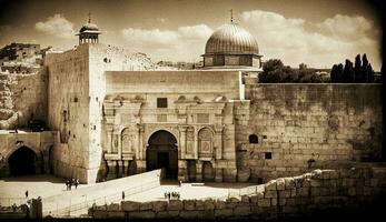 visión de conjunto de el occidental pared en Jerusalén generativo ai foto