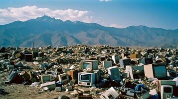 generado por ai gigantesco montaña de Residuos electrónicos foto