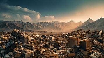 AI-Generated Gigantic Mountain of E-Waste photo