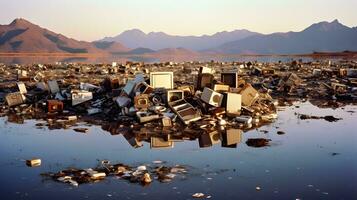 generado por ai gigantesco montaña de Residuos electrónicos foto