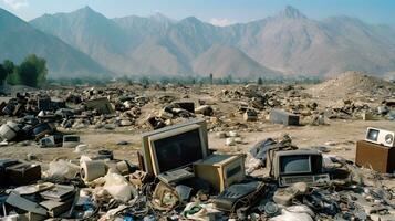 generado por ai gigantesco montaña de Residuos electrónicos foto