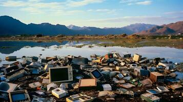 AI-Generated Gigantic Mountain of E-Waste photo