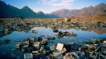AI-Generated Gigantic Mountain of E-Waste photo