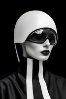 Postfuturistic Generative AI Portrait Abstract Black and White Portrait of a Woman photo