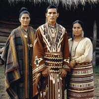 tradicional nativo americano familia atuendo, generativo ai foto