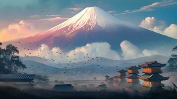 Misty Morning at Mount Fuji. Generative AI. photo