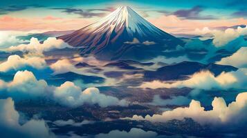 Misty Morning at Mount Fuji. Generative AI. photo