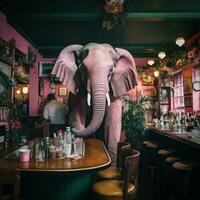 Pink Elephant at the Bar. Generative AI. photo