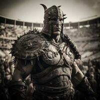 Viking Gladiator in Post-Apocalyptic Roman Arena. Generative AI. photo