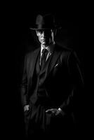 Elegant Man in Studio Wearing Classic British or American Suit. Generative AI. photo
