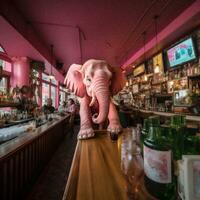 Pink Elephant at the Bar. Generative AI. photo