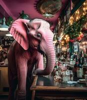 Pink Elephant at the Bar. Generative AI. photo