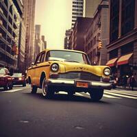 retro 70s Nueva York amarillo taxi conducir. generativo ai. foto