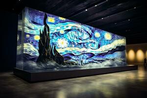 Contemporary Plexiglass Art Inspired by Vincent van Gogh's Starry Night at Modern Museum. Generative ai. photo