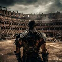 vikingo gladiador en post apocalíptico romano arena. generativo ai. foto