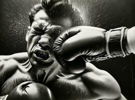 Black and White AI-Generated Boxing Knockout Photo