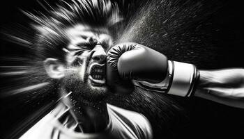 Black and White AI-Generated Boxing Knockout Photo