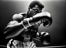 Monochrome Portrait of a Boxer in Forward Boxing Stance - AI Artistry photo