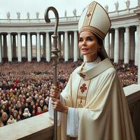 Historic Moment Female Pope Elected on Vatican Balcony. Generative AI. photo