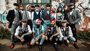 Fusion of Punk and Peaky Blinders Stylish Rebels Unite. Generative ai. photo