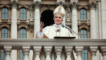 histórico momento hembra papa elegido en Vaticano balcón. generativo ai. foto