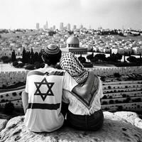 Young Couple in Love Symbol of Peace and Reconciliation in Jerusalem. Generative AI. photo