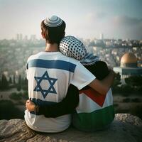 Young Couple in Love Symbol of Peace and Reconciliation in Jerusalem. Generative AI. photo