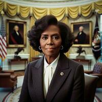 histórico retrato de primero negro hembra presidente de el unido estados generativo ai. foto