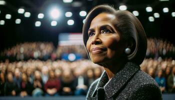 empoderamiento negro hembra presidencial candidato - generado por ai símbolo de feminismo y minoría liderazgo foto