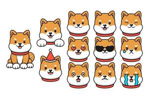 dibujos animados linda shiba perro emoticon colección vector