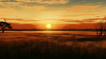 sunnature grassland sunset golden ai generated photo