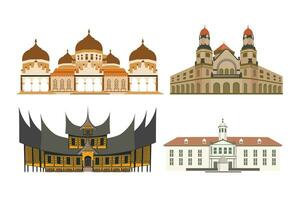 medieval edificios y monumentos vector ilustración en plano diseño estilo.