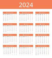 Calendar for 2024, Calendar 2024 week starting Monday, Simple and professional Vector 2024 Calendar template to make your new year planning easy.