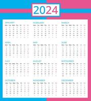 calendar for 2024, Pink Blue Calendar 2024 week starting Monday, Vector 2024 Calendar template to make your new year planning easy.