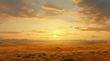 beautiful grassland sunset golden ai generated photo