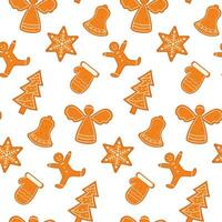 Seamless holiday pattern with gingerbread in Scandinavian style. Design for Christmas and New Year. Pattern for card, wrapping paper, fabric, textile, wallpaper, background. Vector illustration