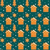 Seamless holiday pattern with gingerbread in Scandinavian style. Design for Christmas and New Year. Pattern for card, wrapping paper, fabric, textile, wallpaper, background. Vector illustration